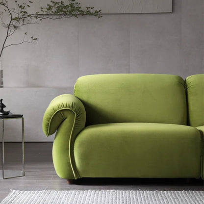 3 Seater Sofa: Modern Style Green Velvet Fabric Comfortable 3-Seat Living Room Sofa