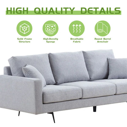 3 Seater Sofa: Modern Three Seat Sofa Couch With 2 Pillows
