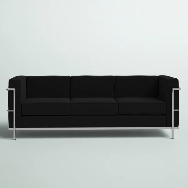 3 Seater Sofa: Orsola Contemporary Leather Soft Sofa with Double Bar Encasing Frame