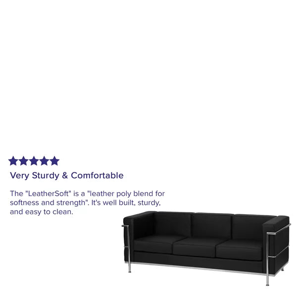 3 Seater Sofa: Orsola Contemporary Leather Soft Sofa with Double Bar Encasing Frame