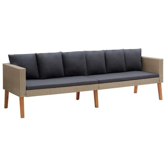 3 Seater Sofa: Patio Sofa with Cushions Poly Rattan
