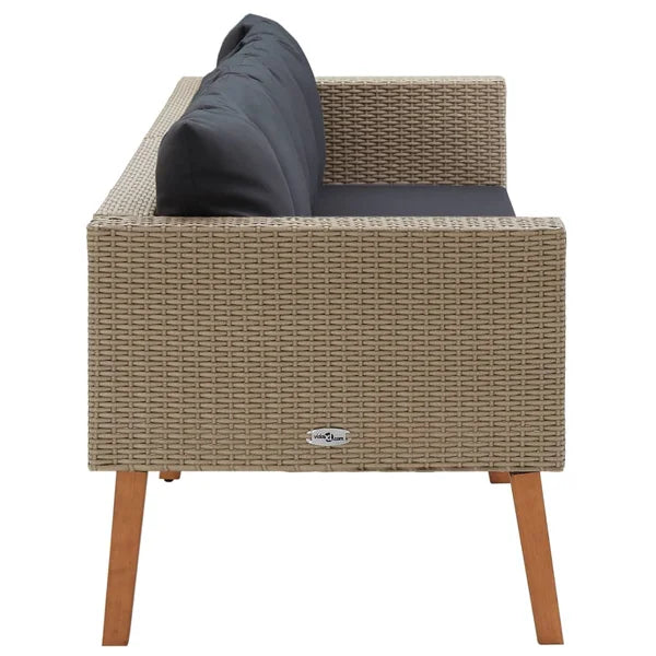 3 Seater Sofa: Patio Sofa with Cushions Poly Rattan