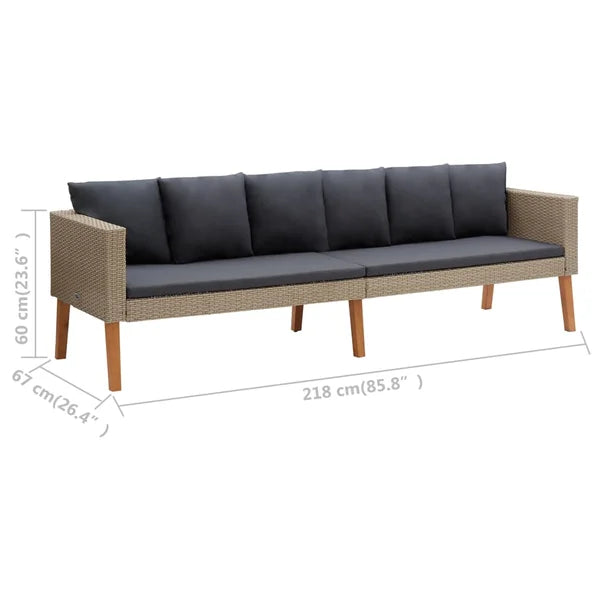 3 Seater Sofa: Patio Sofa with Cushions Poly Rattan