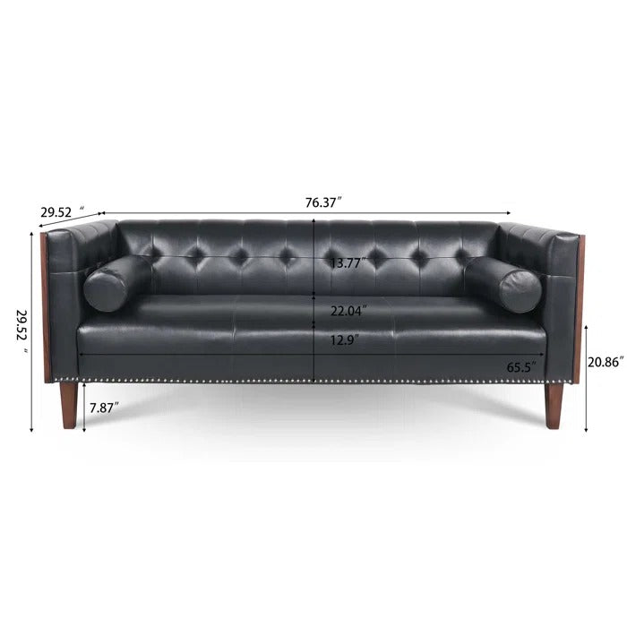 3 Seater Sofa Set: 76.37'' Vegan Leather Sofa
