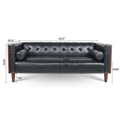 3 Seater Sofa Set: 76.37'' Vegan Leather Sofa