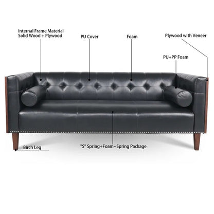3 Seater Sofa Set: 76.37'' Vegan Leather Sofa