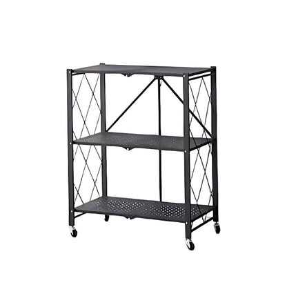 Kitchen Rack: 3 Tier Foldable Storage Shelf with Wheels for Kitchen Bakers Rack