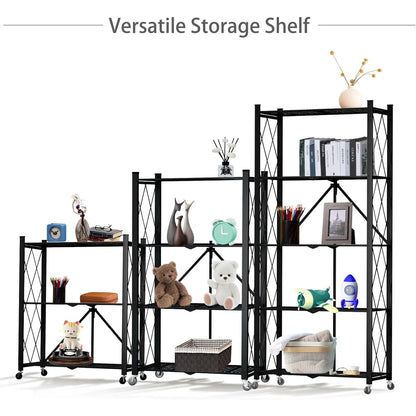 Kitchen Rack: 3 Tier Foldable Storage Shelf with Wheels for Kitchen Bakers Rack