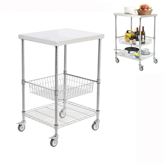 Kitchen Rack: 3 Tiers Rolling Wire Kitchen Utility Cart