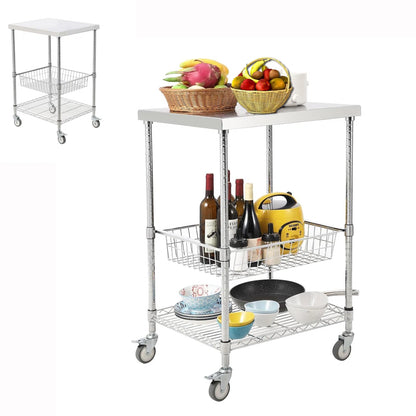 Kitchen Rack: 3 Tiers Rolling Wire Kitchen Utility Cart