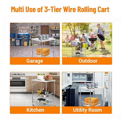 Kitchen Rack: 3 Tiers Rolling Wire Kitchen Utility Cart