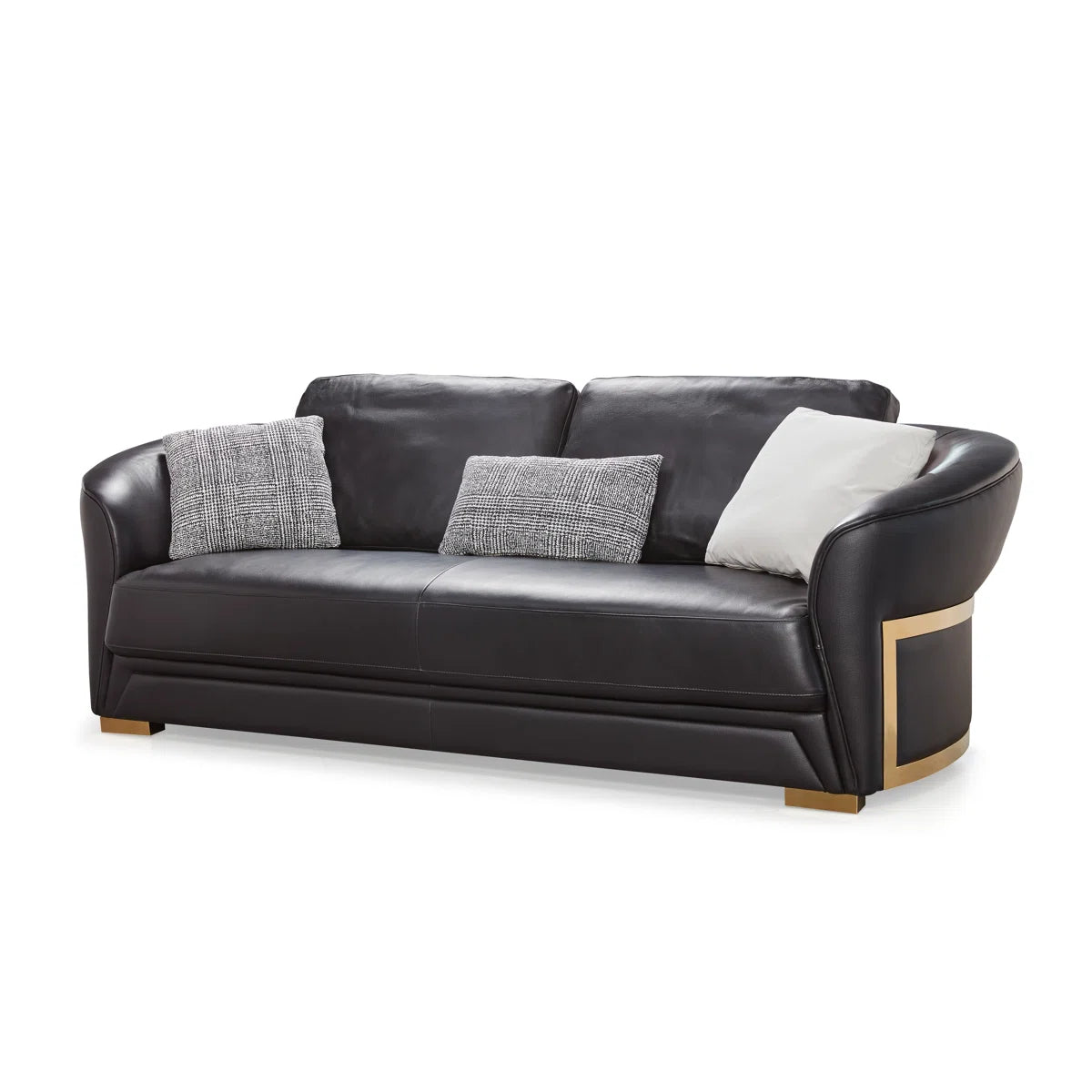Luxury Sofa Sets: 90'' Wide Genuine Leather 3-Seater Sofa Set with Loveseat and Chair in Cognac Finish
