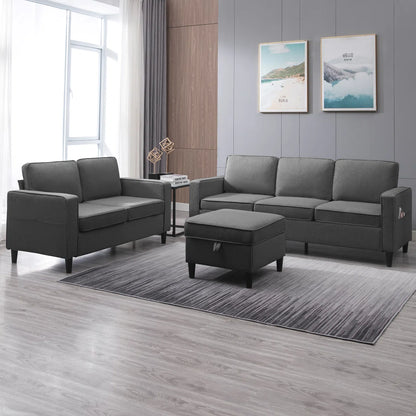 Luxury Sofa Sets: 3-Piece Cotton Blend Sofa, Loveseat & Storage Ottoman