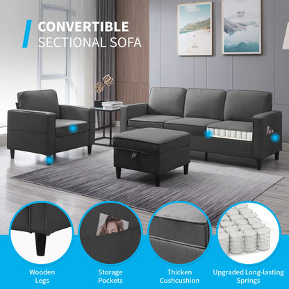 Luxury Sofa Sets: 3-Piece Cotton Blend Sofa, Loveseat & Storage Ottoman