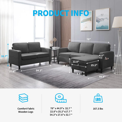 Luxury Sofa Sets: 3-Piece Cotton Blend Sofa, Loveseat & Storage Ottoman
