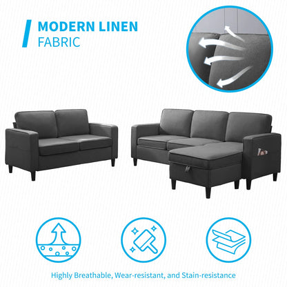 Luxury Sofa Sets: 3-Piece Cotton Blend Sofa, Loveseat & Storage Ottoman