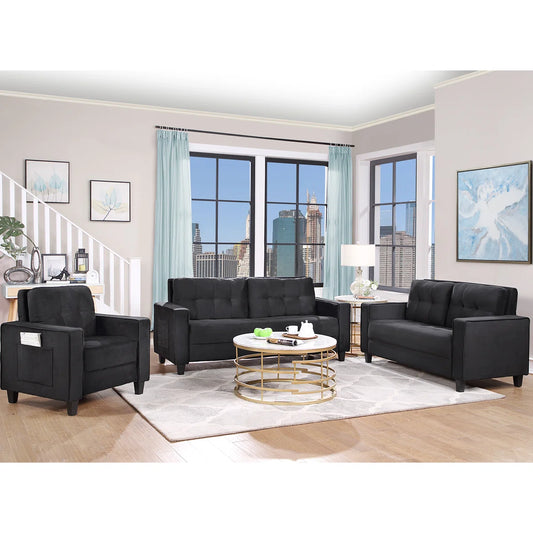 7 Seater Sofa Set: Luxury Living Room 3-Piece Velvet  Sofa Set
