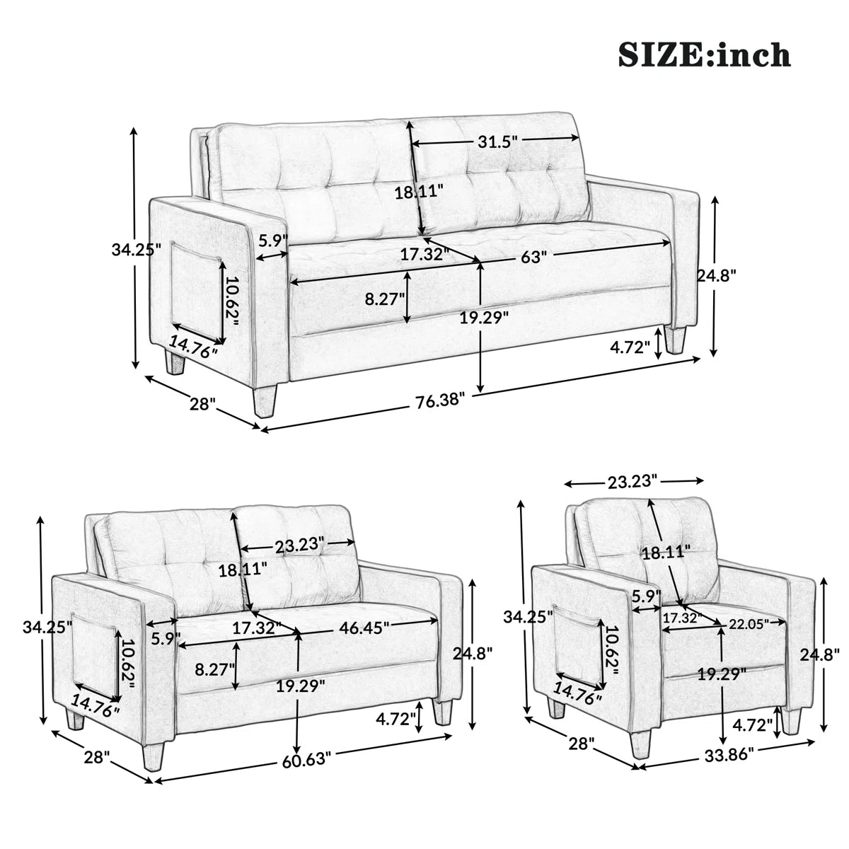 7 Seater Sofa Set: Luxury Living Room 3-Piece Velvet  Sofa Set
