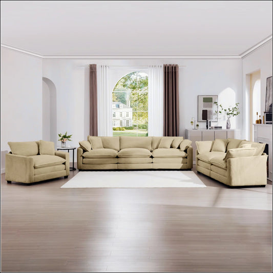 7 Seater Sofa Set: 3 Piece Sectional Sofa & Chaise with Ottoman