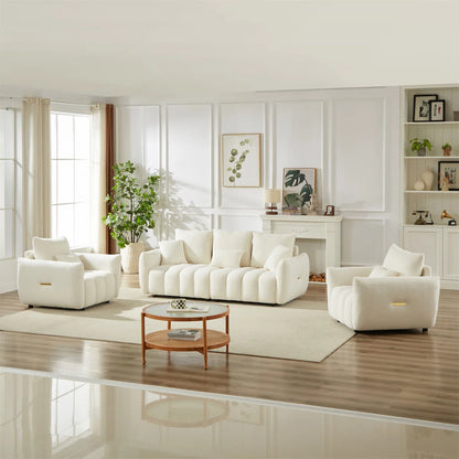 7 Seater Sofa Set: Modern Fabric Combo with Wooden Frame & Cushions