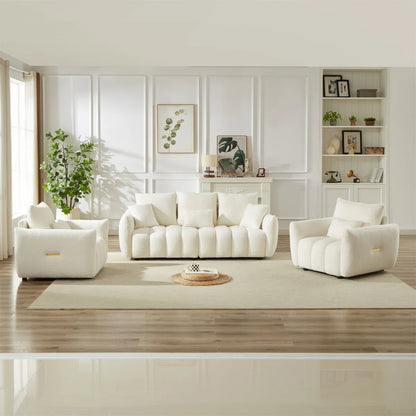 7 Seater Sofa Set: Modern Fabric Combo with Wooden Frame & Cushions