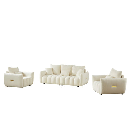 7 Seater Sofa Set: Modern Fabric Combo with Wooden Frame & Cushions