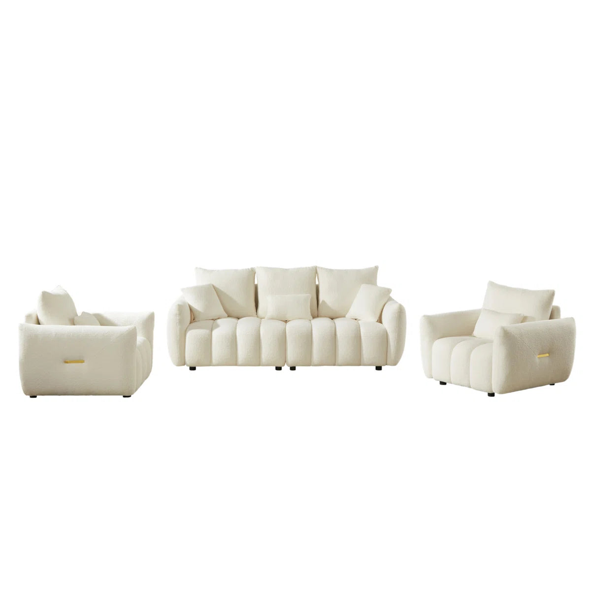 7 Seater Sofa Set: Modern Fabric Combo with Wooden Frame & Cushions