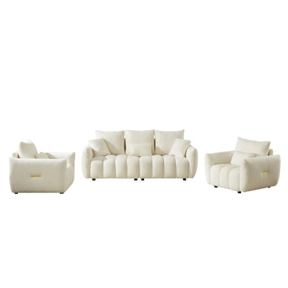7 Seater Sofa Set: Modern Fabric Combo with Wooden Frame & Cushions