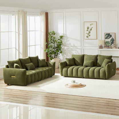 7 Seater Sofa Set:  Modern 3+3 Seater Teddy Fabric Living Room Sofa