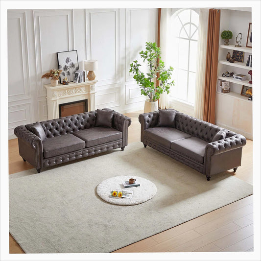 7 Seater Sofa Set: 3+3 Combo Modern Sofa with Solid Wood