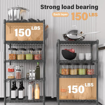 Kitchen Racks: 3-tiered grey storage racks and shelves made of sturdy steel for pantry shelves