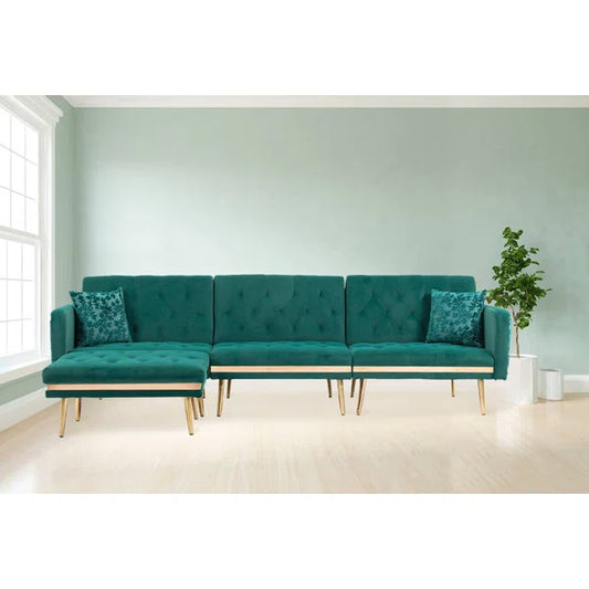 3 seater Sofa: Darlee Convertible 3-seater Velvet Upholstered Sofa Bed, With Assembleable Chaise Longue