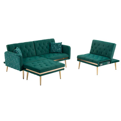 3 seater Sofa: Darlee Convertible 3-seater Velvet Upholstered Sofa Bed, With Assembleable Chaise Longue