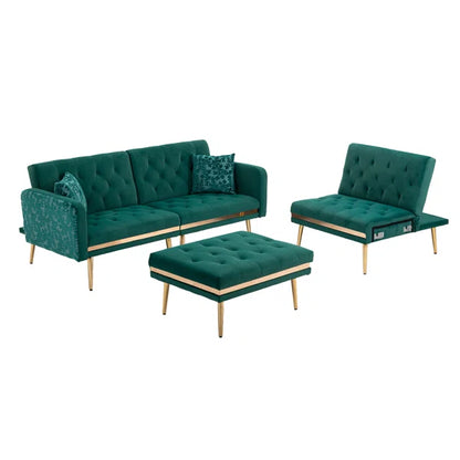 3 seater Sofa: Darlee Convertible 3-seater Velvet Upholstered Sofa Bed, With Assembleable Chaise Longue