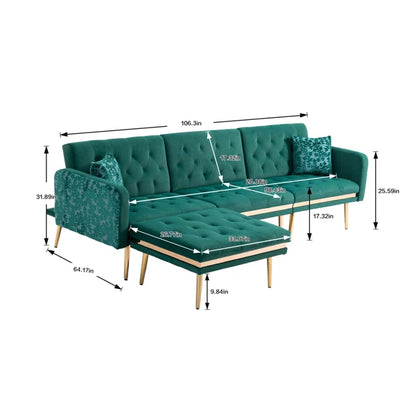 3 seater Sofa: Darlee Convertible 3-seater Velvet Upholstered Sofa Bed, With Assembleable Chaise Longue