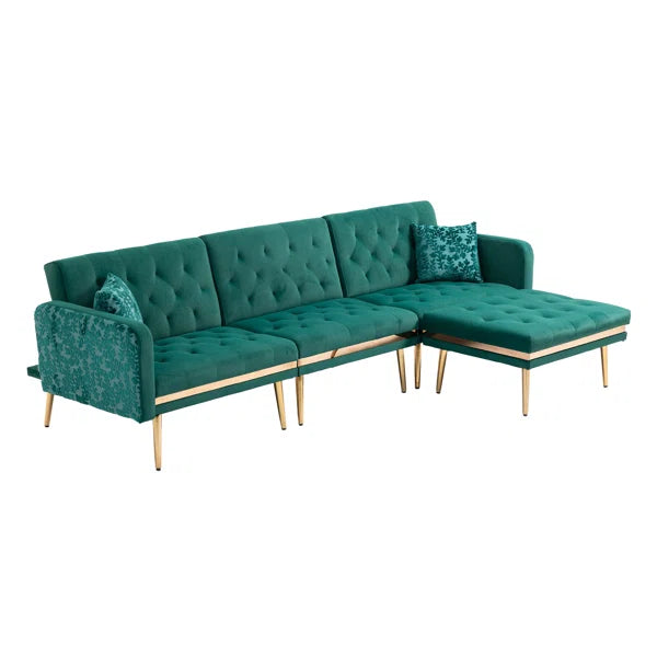 3 seater Sofa: Darlee Convertible 3-seater Velvet Upholstered Sofa Bed, With Assembleable Chaise Longue