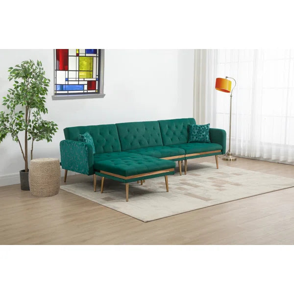 3 seater Sofa: Darlee Convertible 3-seater Velvet Upholstered Sofa Bed, With Assembleable Chaise Longue