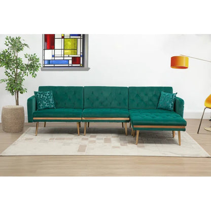 3 seater Sofa: Darlee Convertible 3-seater Velvet Upholstered Sofa Bed, With Assembleable Chaise Longue