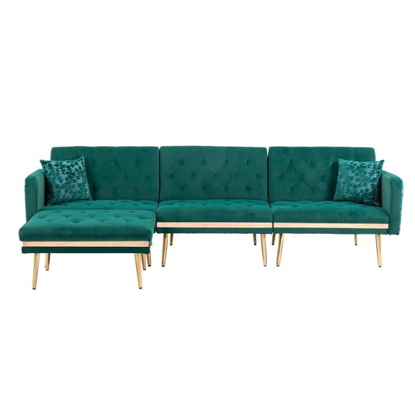 3 seater Sofa: Darlee Convertible 3-seater Velvet Upholstered Sofa Bed, With Assembleable Chaise Longue