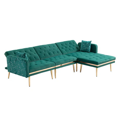 3 seater Sofa: Darlee Convertible 3-seater Velvet Upholstered Sofa Bed, With Assembleable Chaise Longue