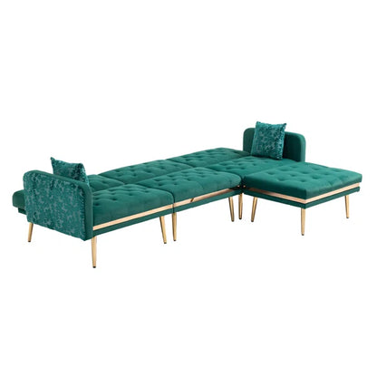 3 seater Sofa: Darlee Convertible 3-seater Velvet Upholstered Sofa Bed, With Assembleable Chaise Longue