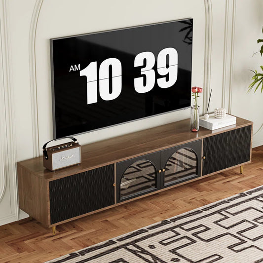 tv panel: 85" TV Console with Storage and Glass Doors