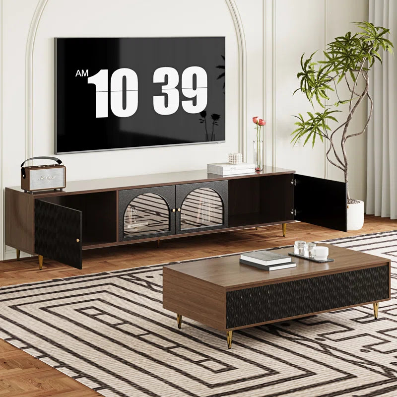 tv panel: 85" TV Console with Storage and Glass Doors