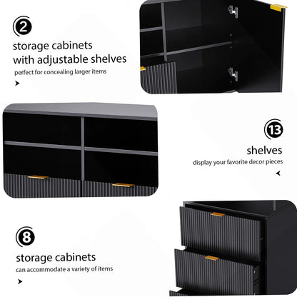 tv panel: Multi-Storage 4-Piece Media Center with Shelves, Cabinets, and Drawer Storage Compartments