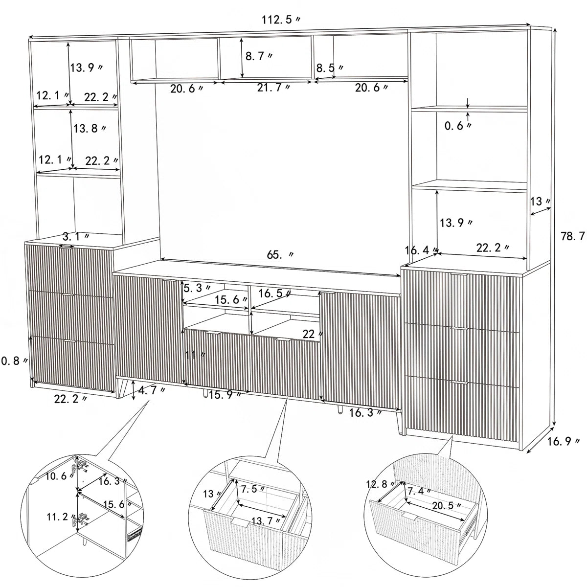 tv panel: Multi-Storage 4-Piece Media Center with Shelves, Cabinets, and Drawer Storage Compartments