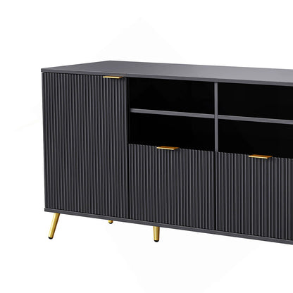 tv panel: Multi-Storage 4-Piece Media Center with Shelves, Cabinets, and Drawer Storage Compartments