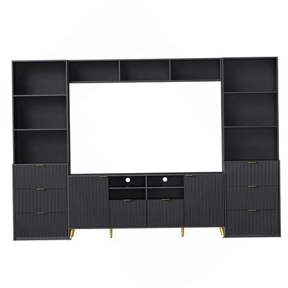 tv panel: Multi-Storage 4-Piece Media Center with Shelves, Cabinets, and Drawer Storage Compartments