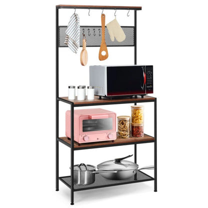 Kitchen Rack: 4-Tier Kitchen Rack Stand with Mesh Panel and Hooks