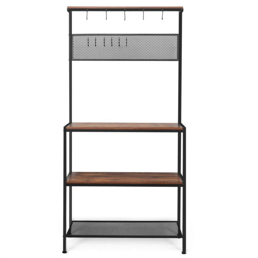 Kitchen Rack: 4-Tier Kitchen Rack Stand with Mesh Panel and Hooks