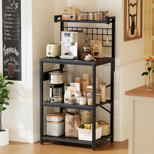 Kitchen Rack: 4-Tier Microwave Stand Heavy Duty Kitchen Baker’s Rack with Power Outlet